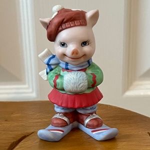 EUC - Vintage 1995 BC Bronson Collection Skiing Pig Figurine